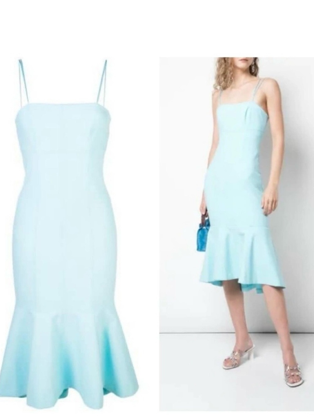 Cinq a Sept Salina Square Neck Flounce Hem Sheath Dress Topaz Blue